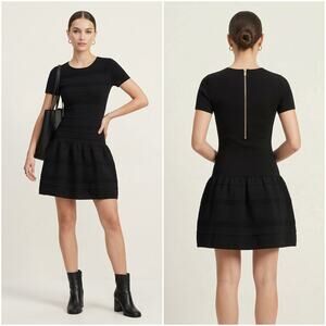 MAJE Madison Pleated Stretch Jersey Dress in Black size 1